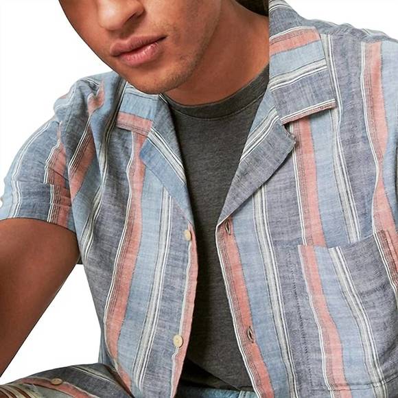 NEW LUCKY BRAND striped short sleeve camp collar in indigo stripe - Picture 4 of 4